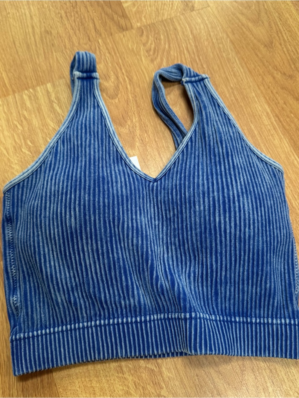 Amazon Blue Ribbed V-Neck Tank Top